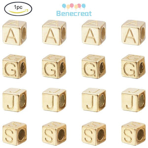 304 Stainless Steel Large Hole Letter European Beads Cube Gold 8x8x8mm