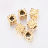 304 Stainless Steel Large Hole Letter European Beads Cube Gold 8x8x8mm