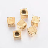 304 Stainless Steel Large Hole Letter European Beads Cube Gold 8x8x8mm