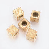 304 Stainless Steel Large Hole Letter European Beads Cube Gold 8x8x8mm