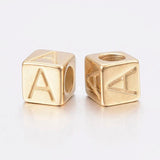 304 Stainless Steel Large Hole Letter European Beads Cube Gold 8x8x8mm