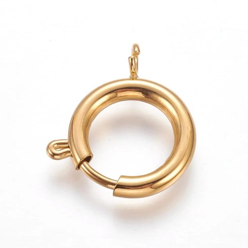 2PC 304 Stainless Steel Spring Ring Clasps Flat Round Ring Clasps