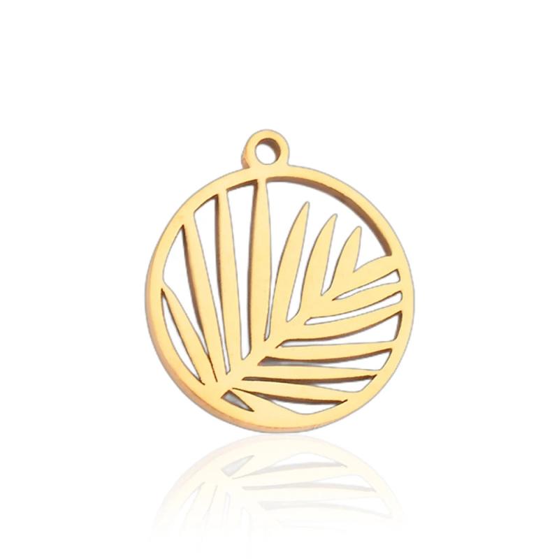 10pcs Round Palm Branch Leaves Charms Pendant Stainless Steel 17X18mm