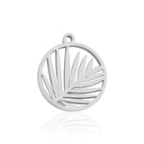 10pcs Round Palm Branch Leaves Charms Pendant Stainless Steel 17X18mm