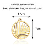 10pcs Round Palm Branch Leaves Charms Pendant Stainless Steel 17X18mm