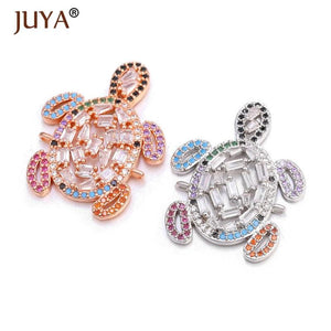Copper Zircon Crystal Turtle Charm Connect for DIY Bracelets Necklaces
