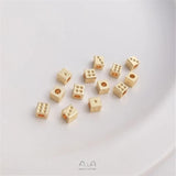 14K Copper Square Dice Beads 4mm Hand-Beaded DIY Bracelet Necklace Jewelry