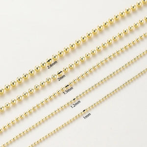 1-2.4mm 14K Plated Brass Round Beads Chain Ball Chain for DIY Necklace Bracelet