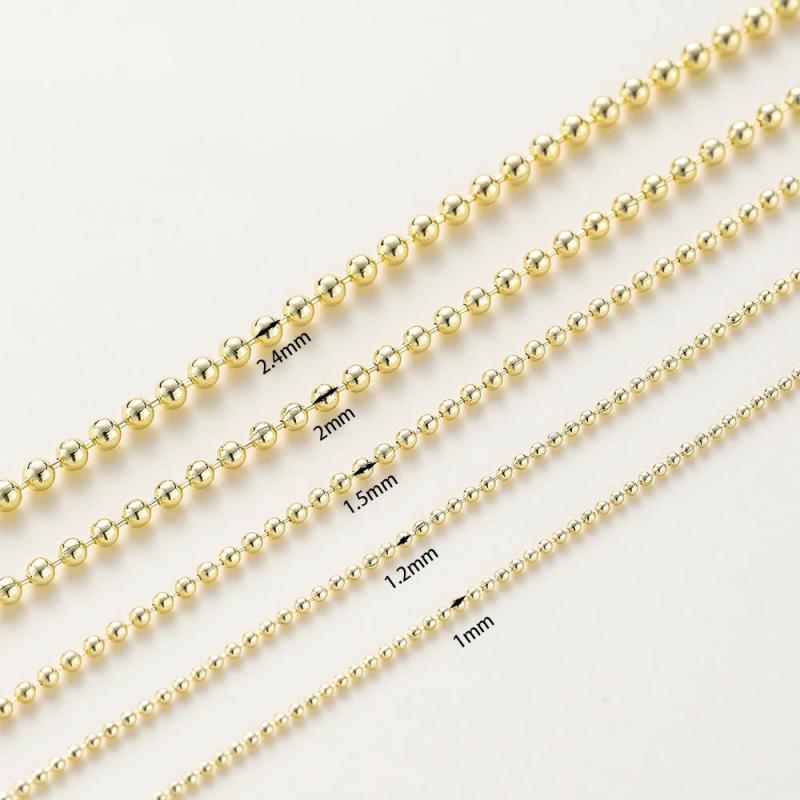 1-2.4mm 14K Plated Brass Round Beads Chain Ball Chain for DIY Necklace Bracelet