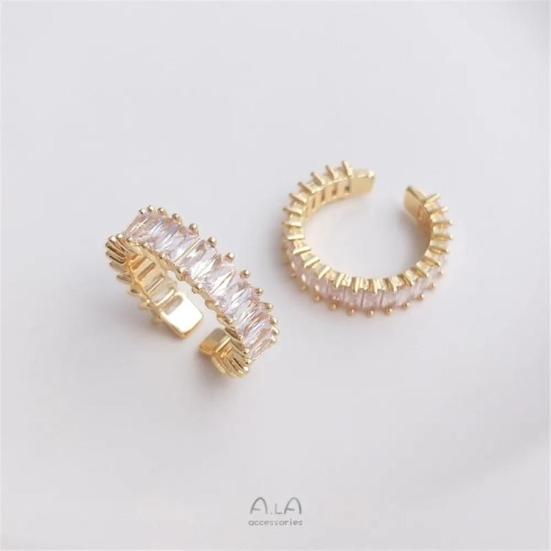 14K Plating Zircon Ring Elegant T-square Design