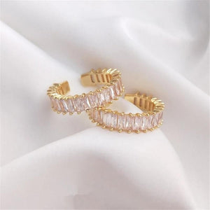 14K Plating Zircon Ring Elegant T-square Design