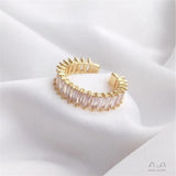 14K Plating Zircon Ring Elegant T-square Design