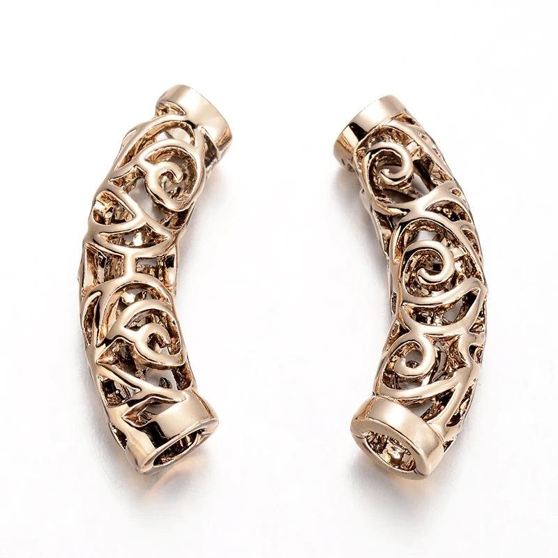 10Pcs Tibetan Style Alloy Curved Tube Beads Slide Spacer Antique Silver