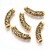 10Pcs Tibetan Style Alloy Curved Tube Beads Slide Spacer Antique Silver