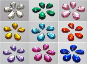 100 Mixed Color Acrylic Teardrop Rhinestone Button 18mm