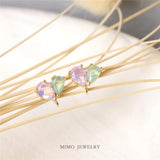 Copper Plated Powder Green Opal Candy Freshwater Heart DIY Earrings