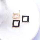 6pcs Copper Plated Enamel Square Ear Post Stud Needle Round Base Earrings