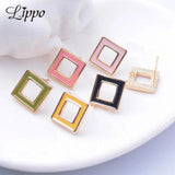 6pcs Copper Plated Enamel Square Ear Post Stud Needle Round Base Earrings