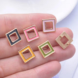 6pcs Copper Plated Enamel Square Ear Post Stud Needle Round Base Earrings