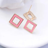 6pcs Copper Plated Enamel Square Ear Post Stud Needle Round Base Earrings