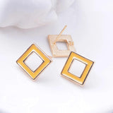 6pcs Copper Plated Enamel Square Ear Post Stud Needle Round Base Earrings