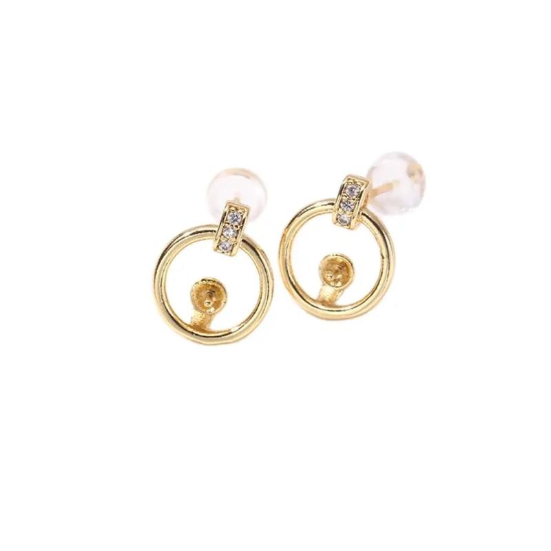 14K Wrapped Round Ring S925 Silver Needle Earrings DIY Accessories