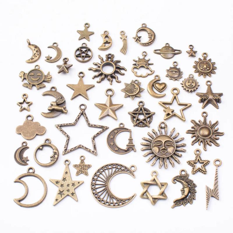 40pcs Vintage Mixed Charms Pendants Steampunk Stars Sun Moon Cloud