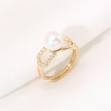 14k Plating O-Shaped Pearl Ring Adjustable DIY Accessories