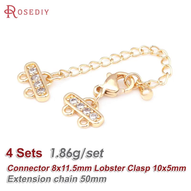4 Sets Brass Zircon Necklaces Bracelets Clasps for Jewelry Making