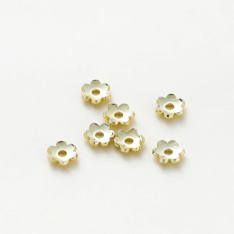 20Pcs 14K Plated Brass 6mm Plum Blossom Flower Cap Bead Caps DIY Jewelry Making