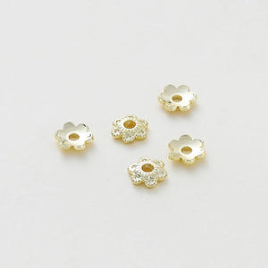 20Pcs 14K Plated Brass 6mm Plum Blossom Flower Cap Bead Caps DIY Jewelry Making