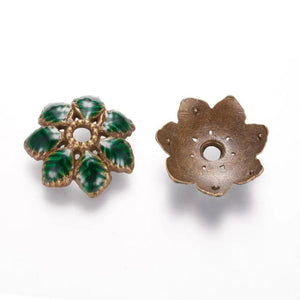 Alloy Bead Caps 7-Petal Flower Enamel End Caps 15x3mm