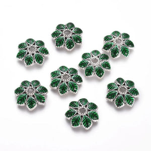 Alloy Bead Caps 7-Petal Flower Enamel End Caps 15x3mm