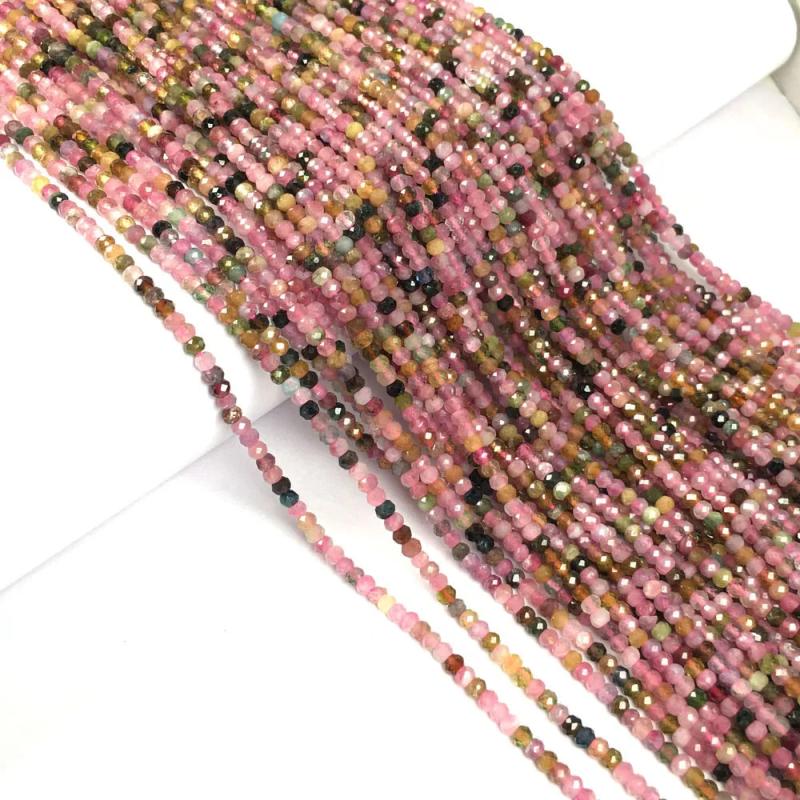 Natural Stone Faceted Tourmaline Small Beads 2x3mm