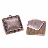 Antique Bronze Square Pendant Blanks with Glass Cabochons