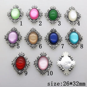 10Pcs Oval Alloy Rhinestone Pedestal Embellishments Cap for DIY Jewelry