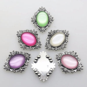 10Pcs Oval Alloy Rhinestone Pedestal Embellishments Cap for DIY Jewelry