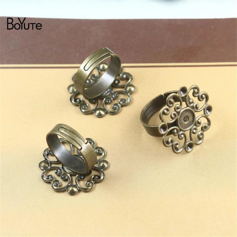 BoYuTe 20Pcs 23MM Flower Filigree Ring Base Antique Bronze Plated