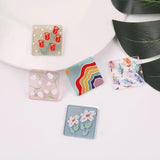 10 PCS Acrylic Embossed Flowers Square Pendant Earrings DIY Charms