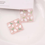 10 PCS Acrylic Embossed Flowers Square Pendant Earrings DIY Charms