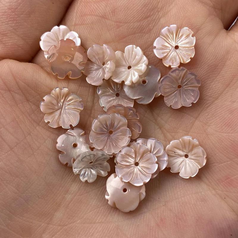 5PCS Carved Pink Mother of Pearl Shell Beads for Jewelry Making
