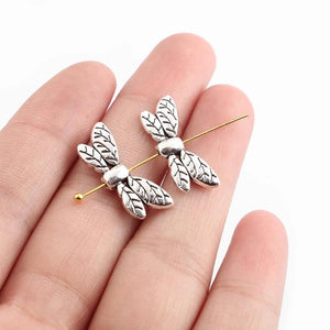 20Pcs Tibetan Silver Dragonfly Slider Spacer Beads 1mm Hole DIY Jewelry Making