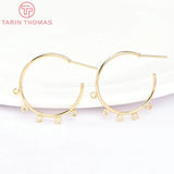 6PCS 25MM 24K Brass Round Earrings Hoop DIY Jewelry Findings