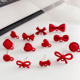 10pcs Red Earrings Connectors Love Heart Butterfly Stud Earrings Base