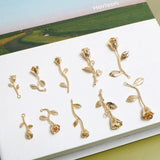 Copper Retro Stereo Rose Leaves Flower Pendant DIY Earrings Accessories