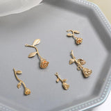 Copper Retro Stereo Rose Leaves Flower Pendant DIY Earrings Accessories