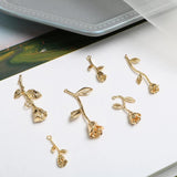 Copper Retro Stereo Rose Leaves Flower Pendant DIY Earrings Accessories