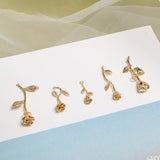 Copper Retro Stereo Rose Leaves Flower Pendant DIY Earrings Accessories