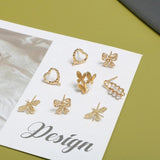 Copper Lace Bow Bees Heart Brooch Stud Earrings