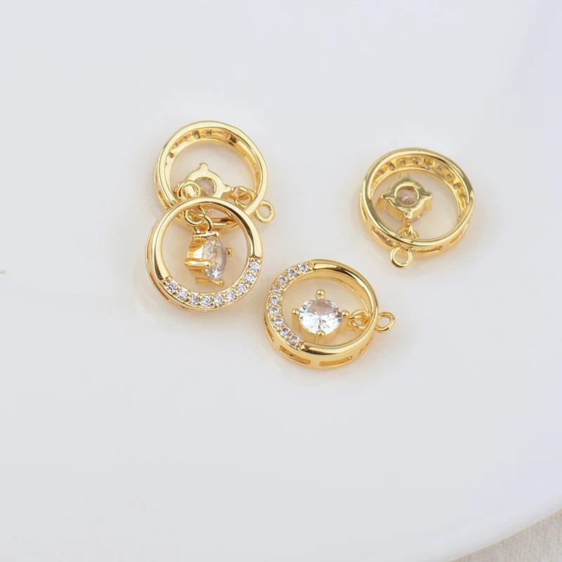 4PCS 10.6MM 1MM 24K Brass with Zircon Round Pendants
